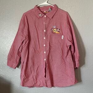 Tweety Bird 26/28 Womens Button Up Red White Plaid Looney Tunes Floral Collared
